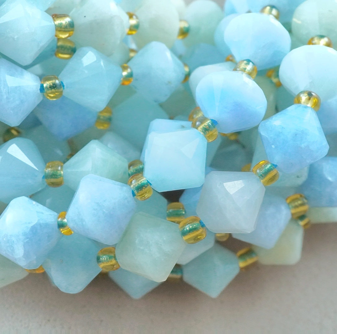 Aquamarine (Blue)(Green)(Bicone)(Faceted)(8mm)(16"Strand)