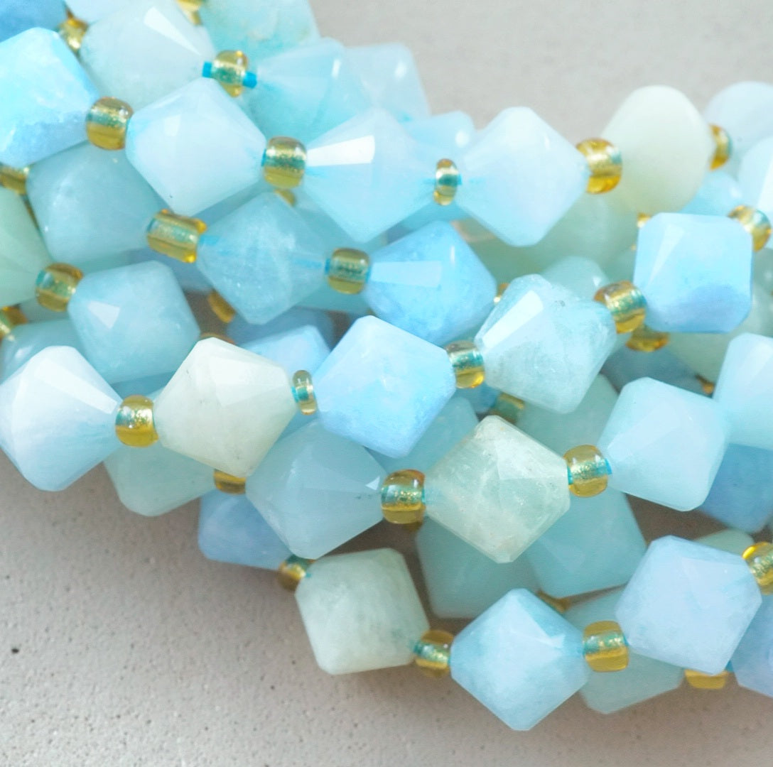 Aquamarine (Blue)(Green)(Bicone)(Faceted)(8mm)(16"Strand)