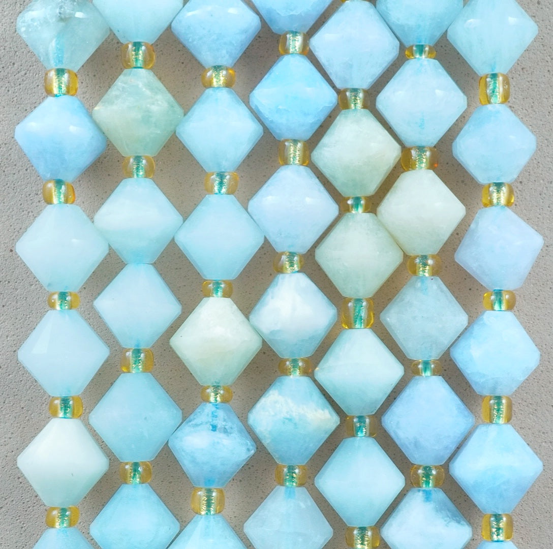 Aquamarine (Blue)(Green)(Bicone)(Faceted)(8mm)(16"Strand)