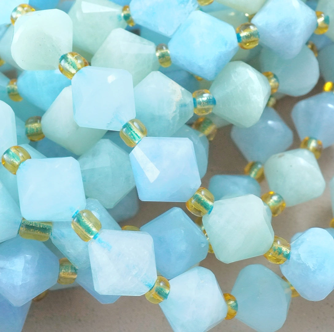 Aquamarine (Blue)(Green)(Bicone)(Faceted)(8mm)(16"Strand)