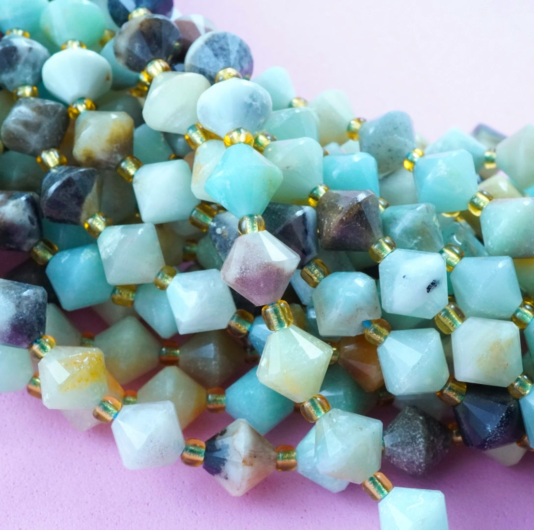 Black Gold Amazonite (Bicone)(Faceted)(8mm)(16"Strand)