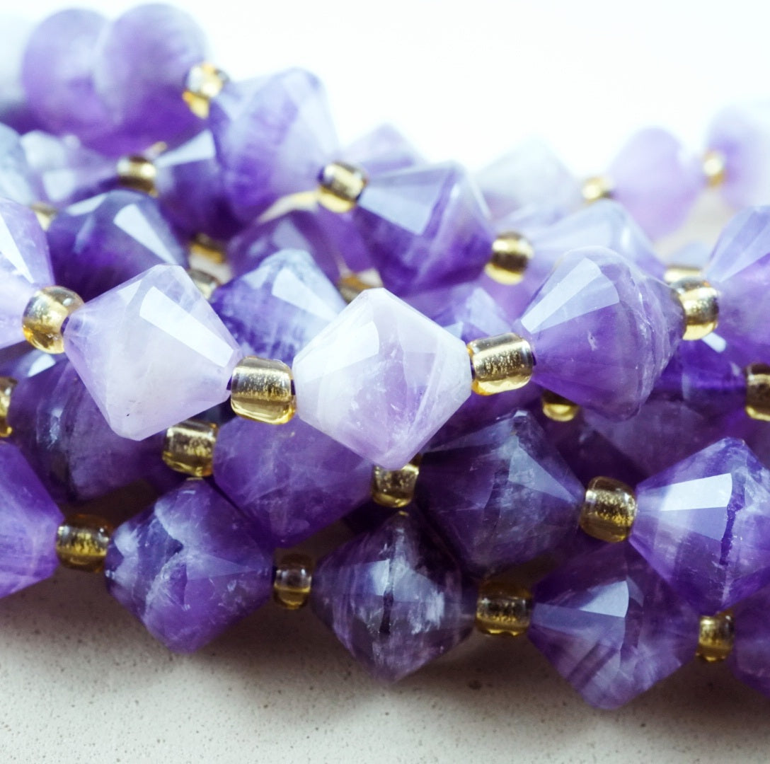 Chevron Amethyst (Bicone)(Faceted)(8mm)(16"Strand)