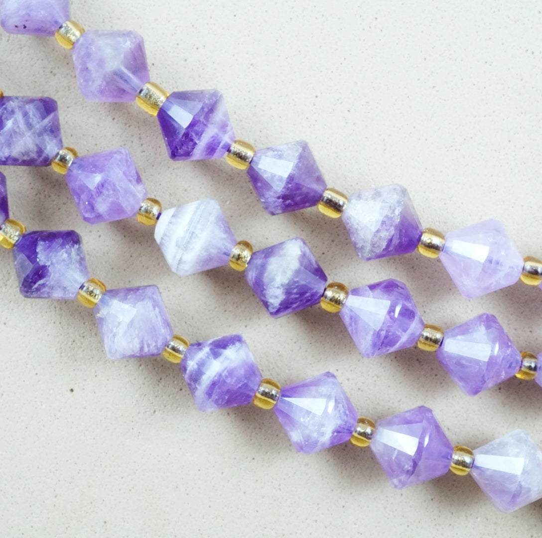 Chevron Amethyst (Bicone)(Faceted)(8mm)(16"Strand)