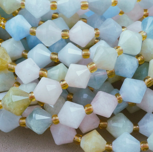 Aquamarine/Morganite Mix (Bicone)(Faceted)(8mm)(16"Strand)