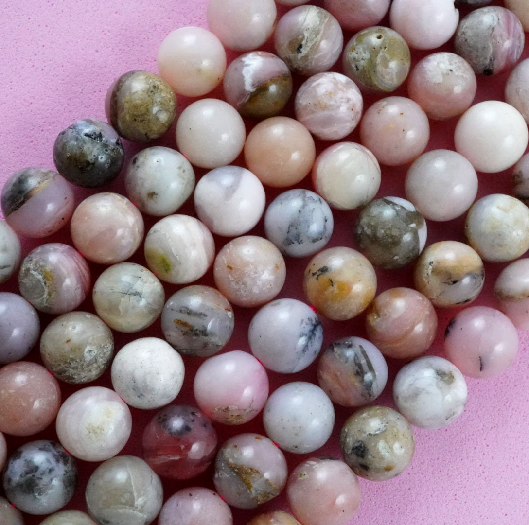 Pink Opal (Round)(Smooth)(6mm)(8mm)(16"Strand)