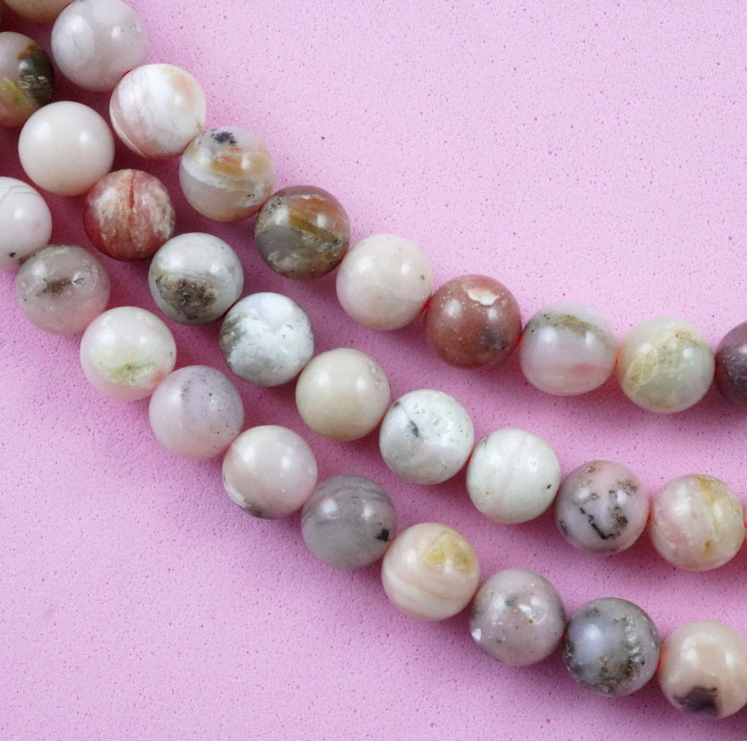 Pink Opal (Round)(Smooth)(6mm)(8mm)(16"Strand)