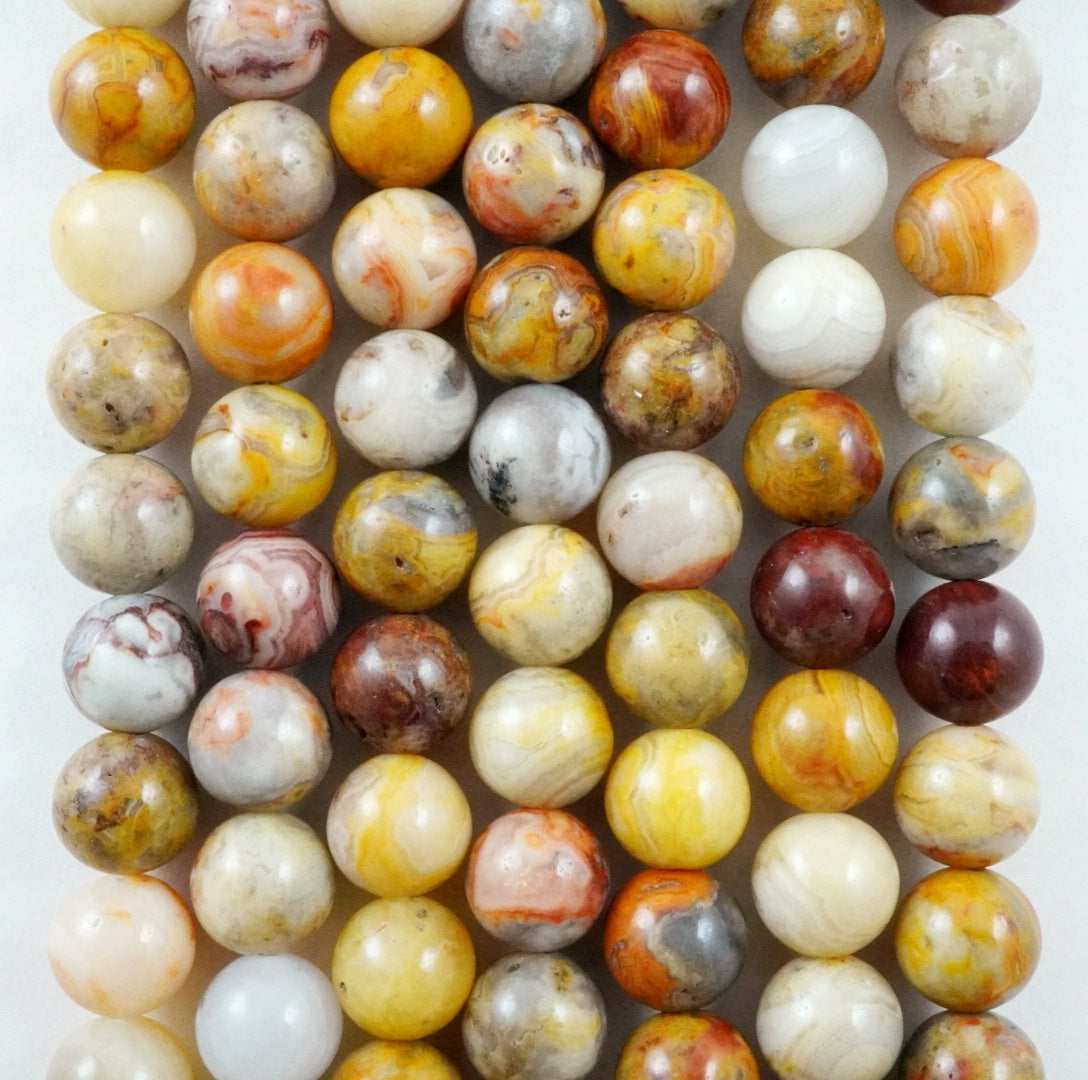 Crazy Lace Agate (Round)(Smooth)(4mm)(6mm)(8mm)(10mm)(12mm)(16"Strand)