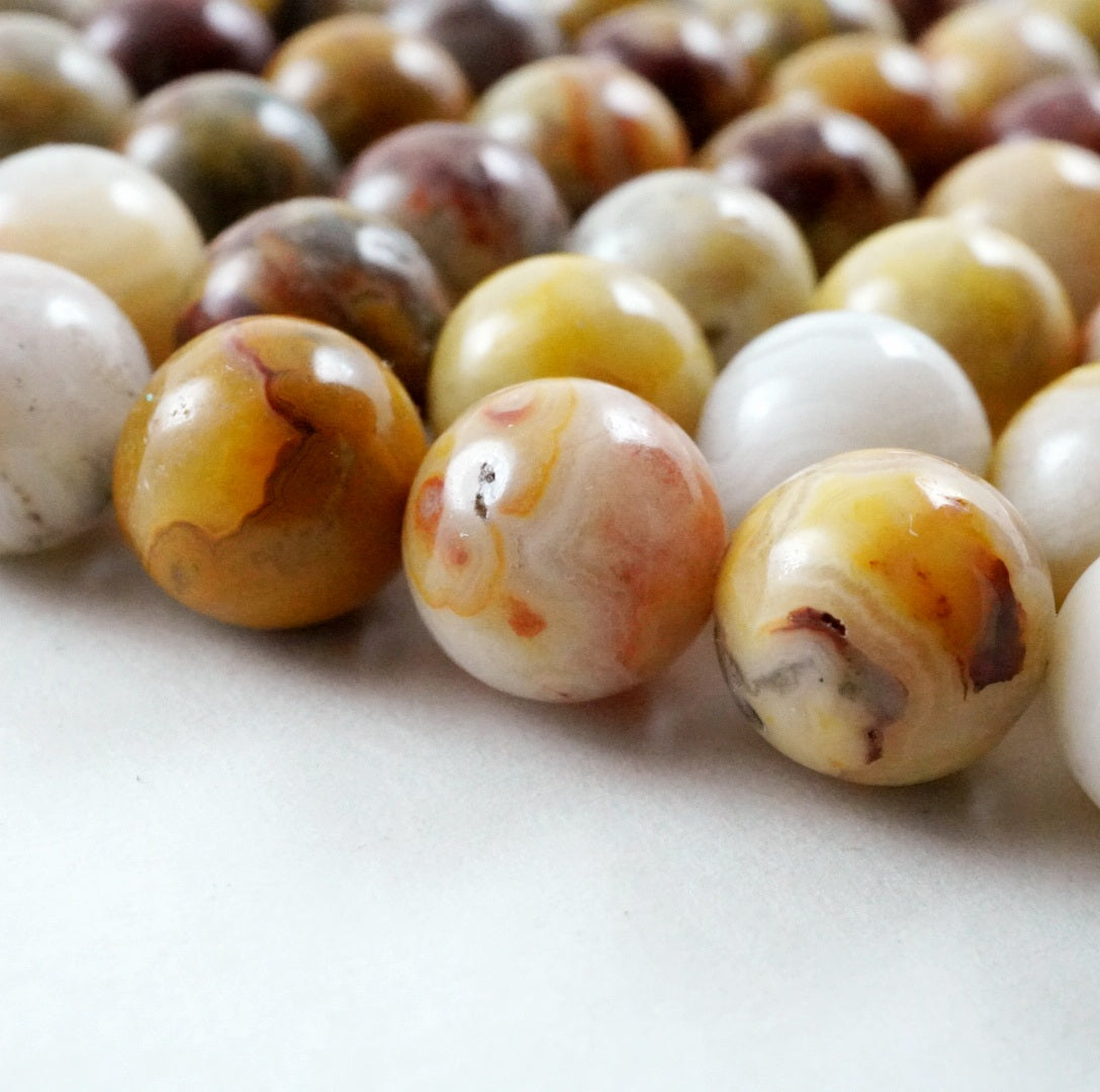 Crazy Lace Agate (Round)(Smooth)(4mm)(6mm)(8mm)(10mm)(12mm)(16"Strand)