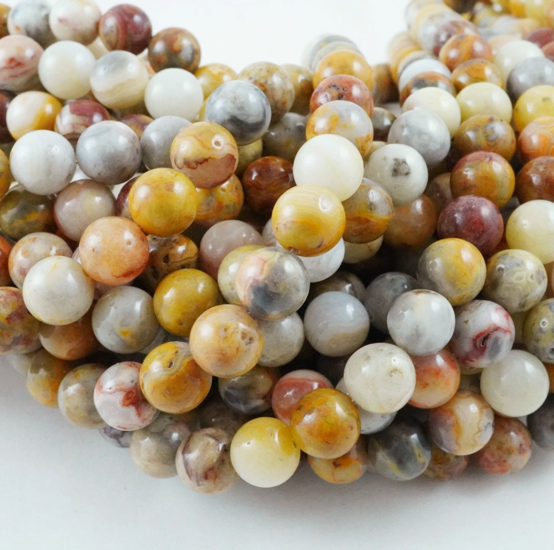 Crazy Lace Agate (Round)(Smooth)(4mm)(6mm)(8mm)(10mm)(12mm)(16"Strand)