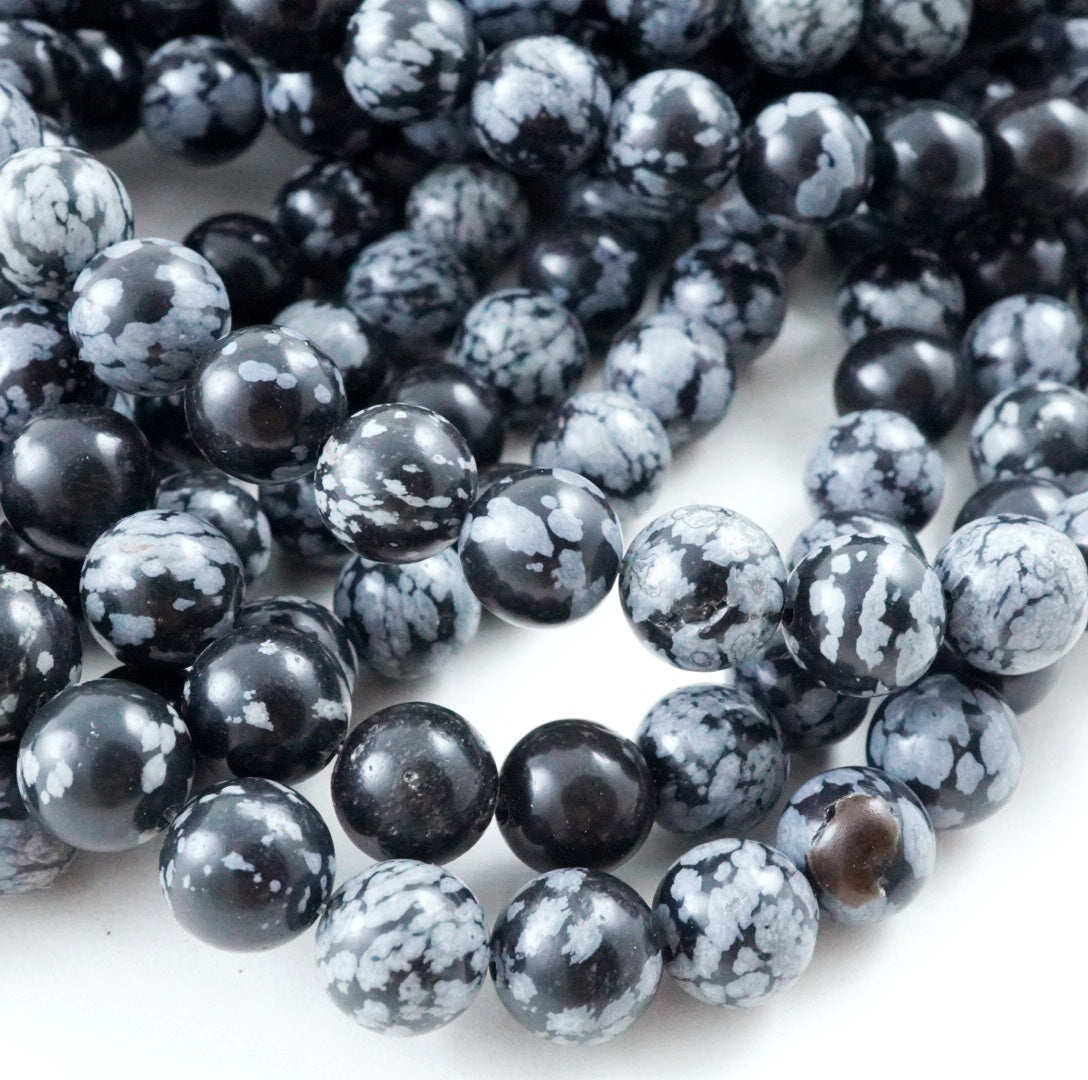 Snowflake Obsidian (Round)(Smooth)(4mm)(6mm)(8mm)(10mm)(12mm)(16"Strand)