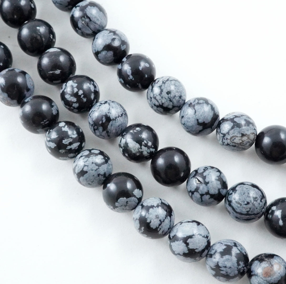 Snowflake Obsidian (Round)(Smooth)(4mm)(6mm)(8mm)(10mm)(12mm)(16"Strand)