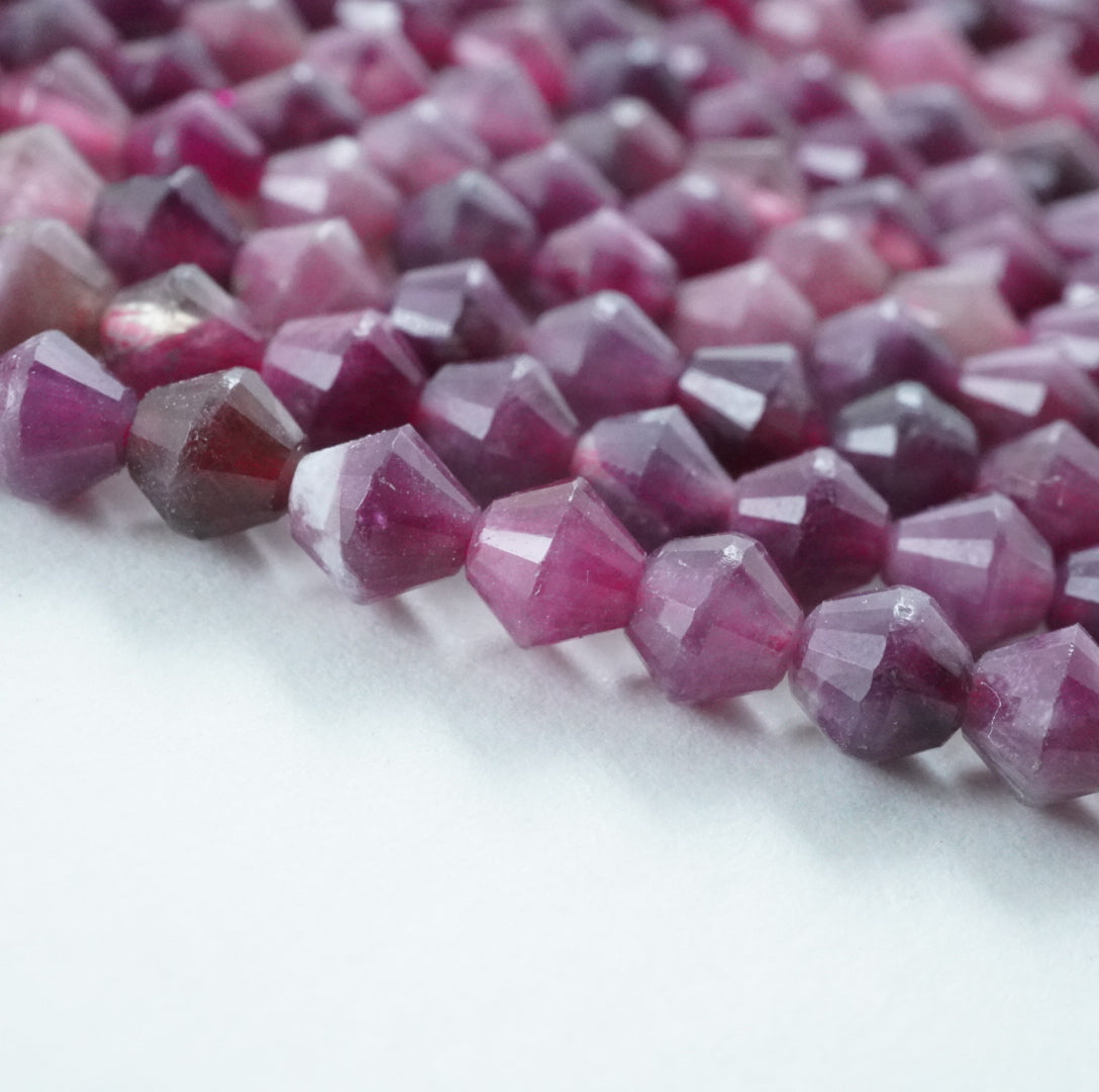 Pink Tourmaline (Bicone)(Micro)(Faceted)(4mm)(15.5"Strand)