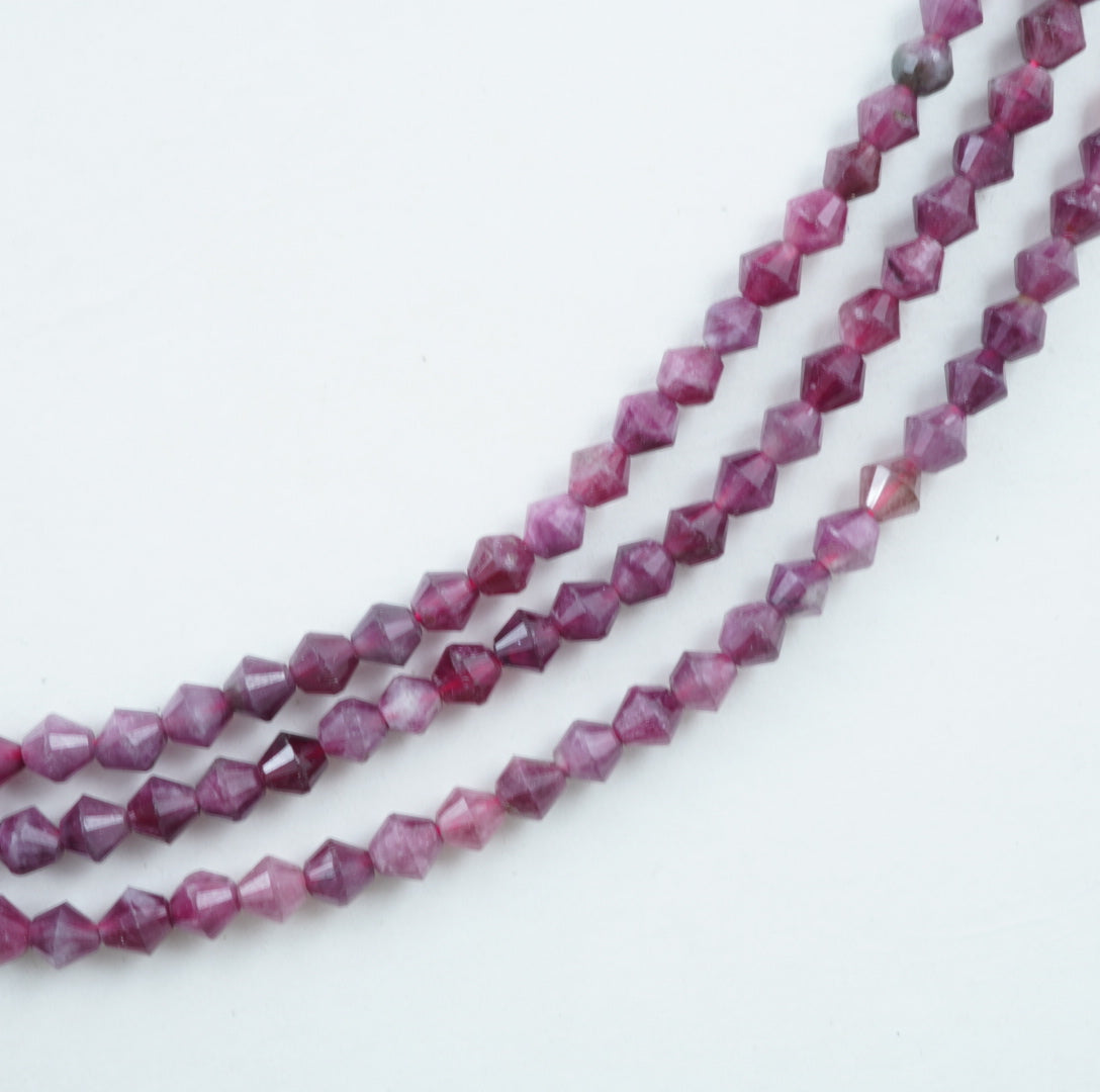 Pink Tourmaline (Bicone)(Micro)(Faceted)(4mm)(15.5"Strand)