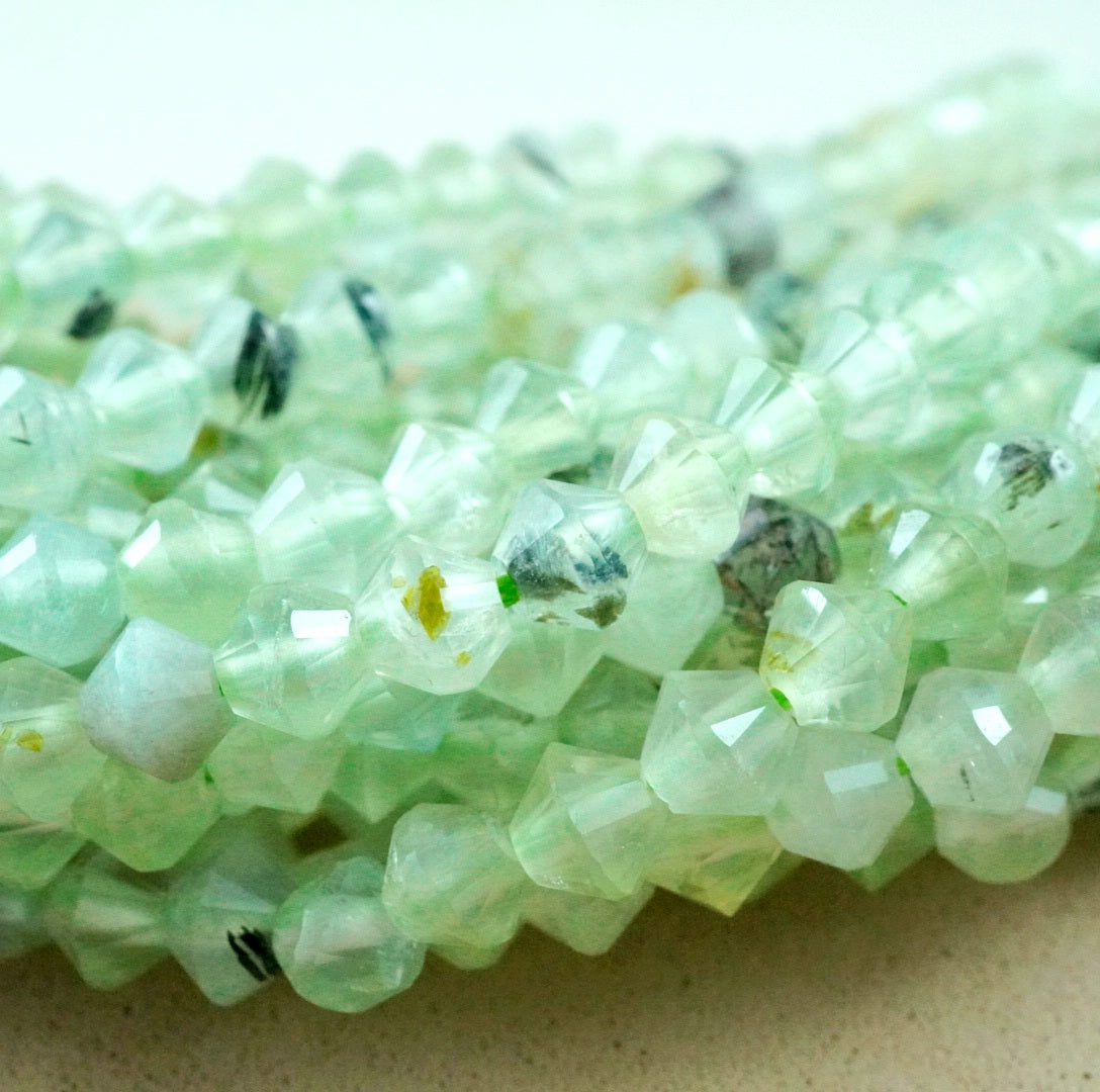 Prehnite (Bicone)(Micro)(Faceted)(4mm)(15.5"Strand)