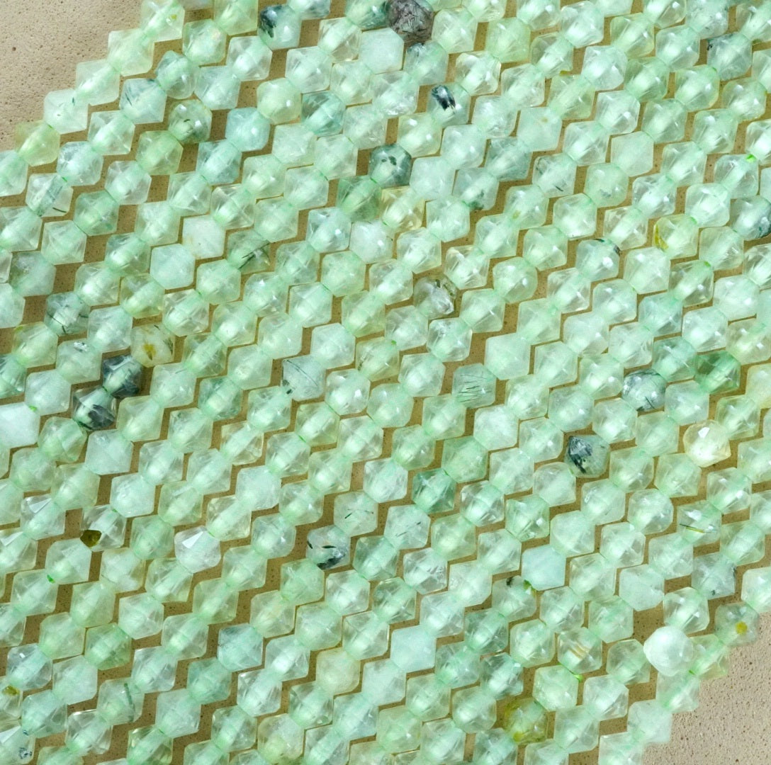 Prehnite (Bicone)(Micro)(Faceted)(4mm)(15.5"Strand)