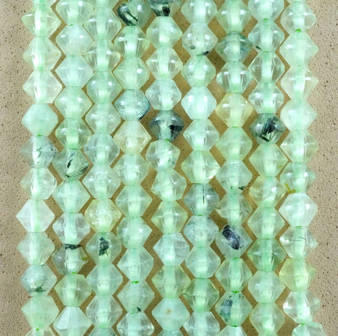 Prehnite (Bicone)(Micro)(Faceted)(4mm)(15.5"Strand)