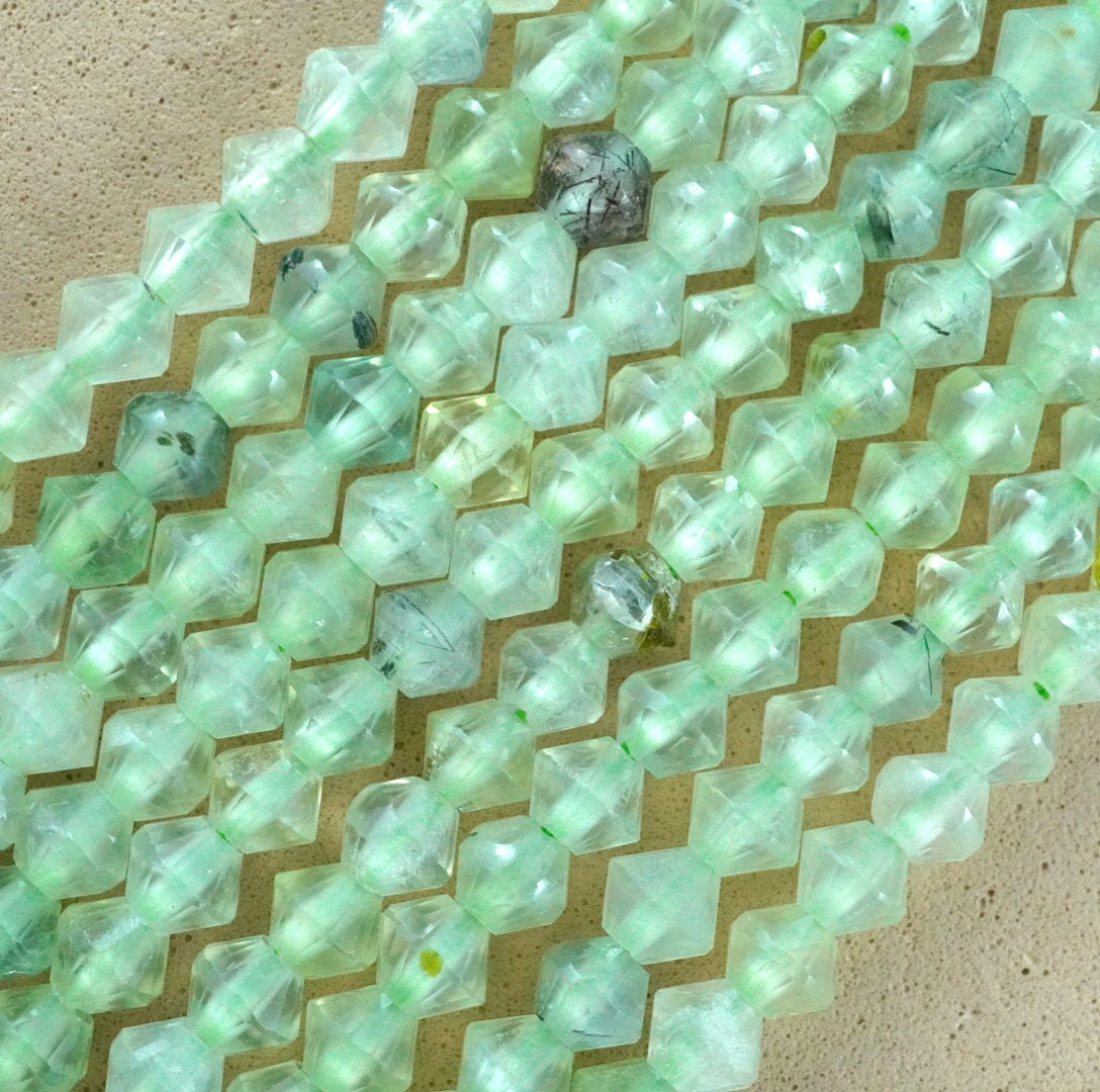 Prehnite (Bicone)(Micro)(Faceted)(4mm)(15.5"Strand)