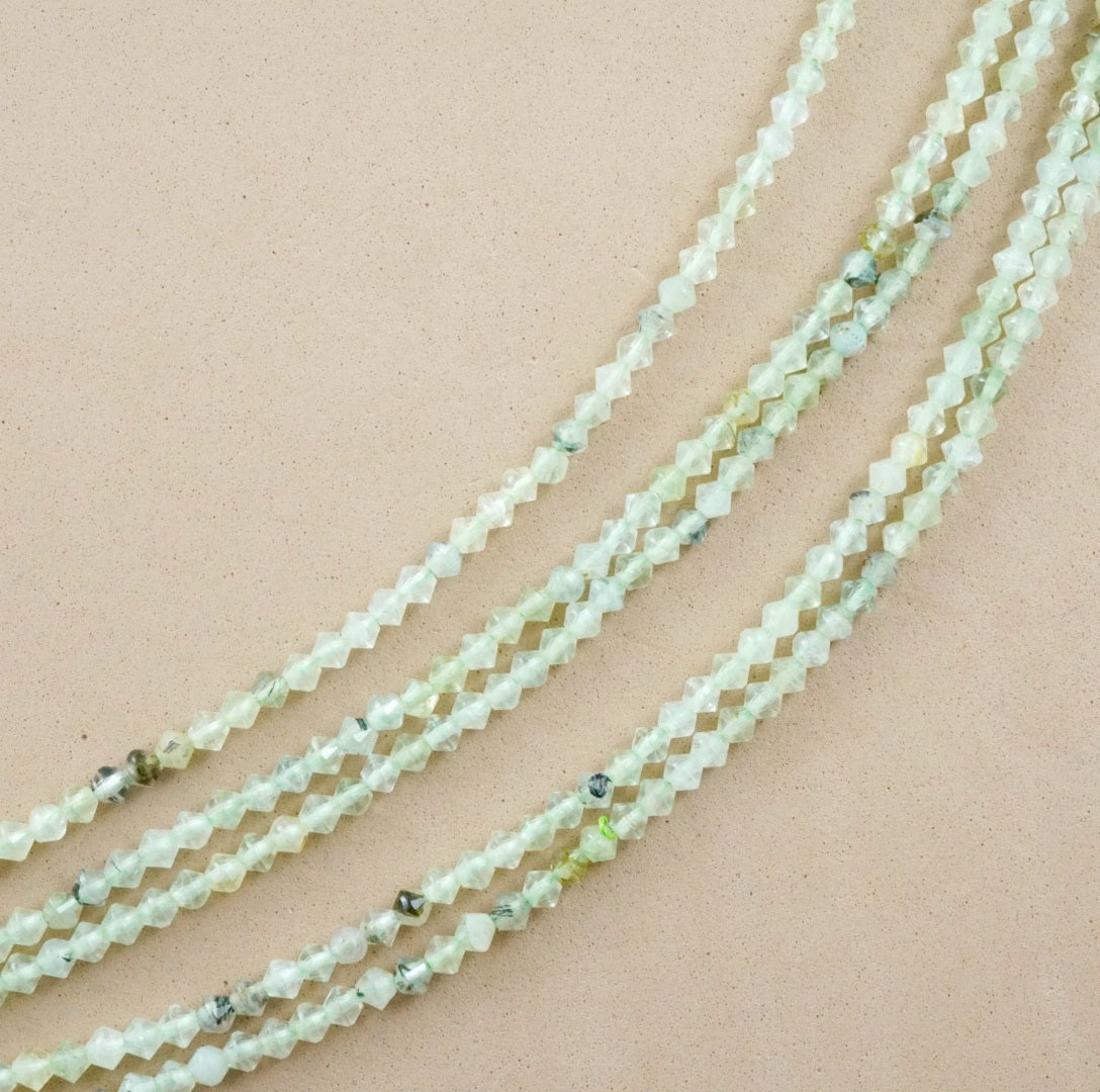 Prehnite (Bicone)(Micro)(Faceted)(4mm)(15.5"Strand)