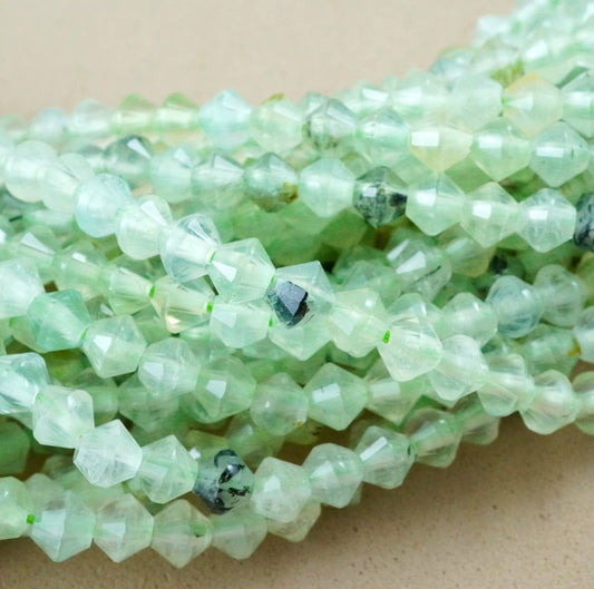 Prehnite (Bicone)(Micro)(Faceted)(4mm)(15.5"Strand)