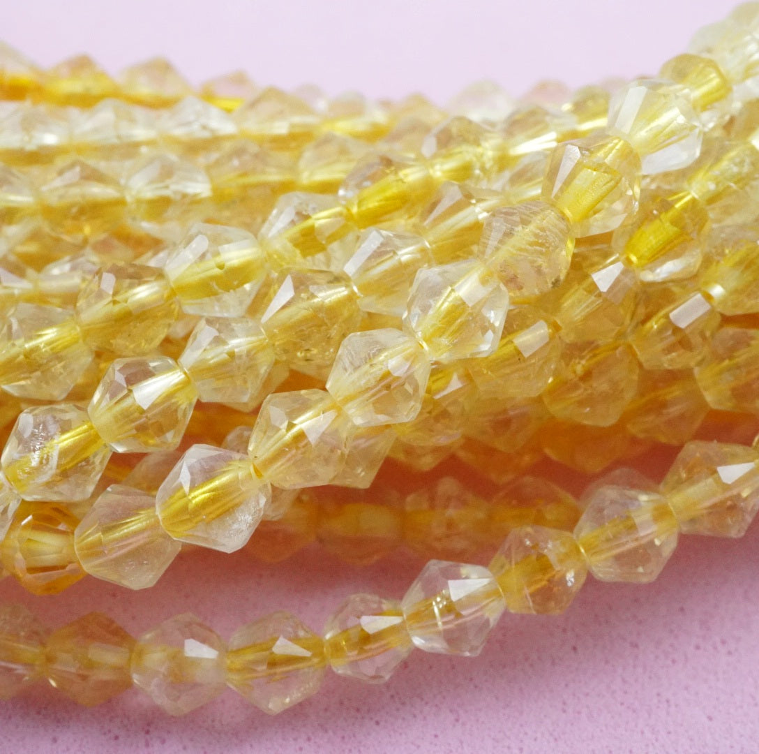 Citrine (Bicone)(Micro)(Faceted)(4mm)(15.5"Strand)