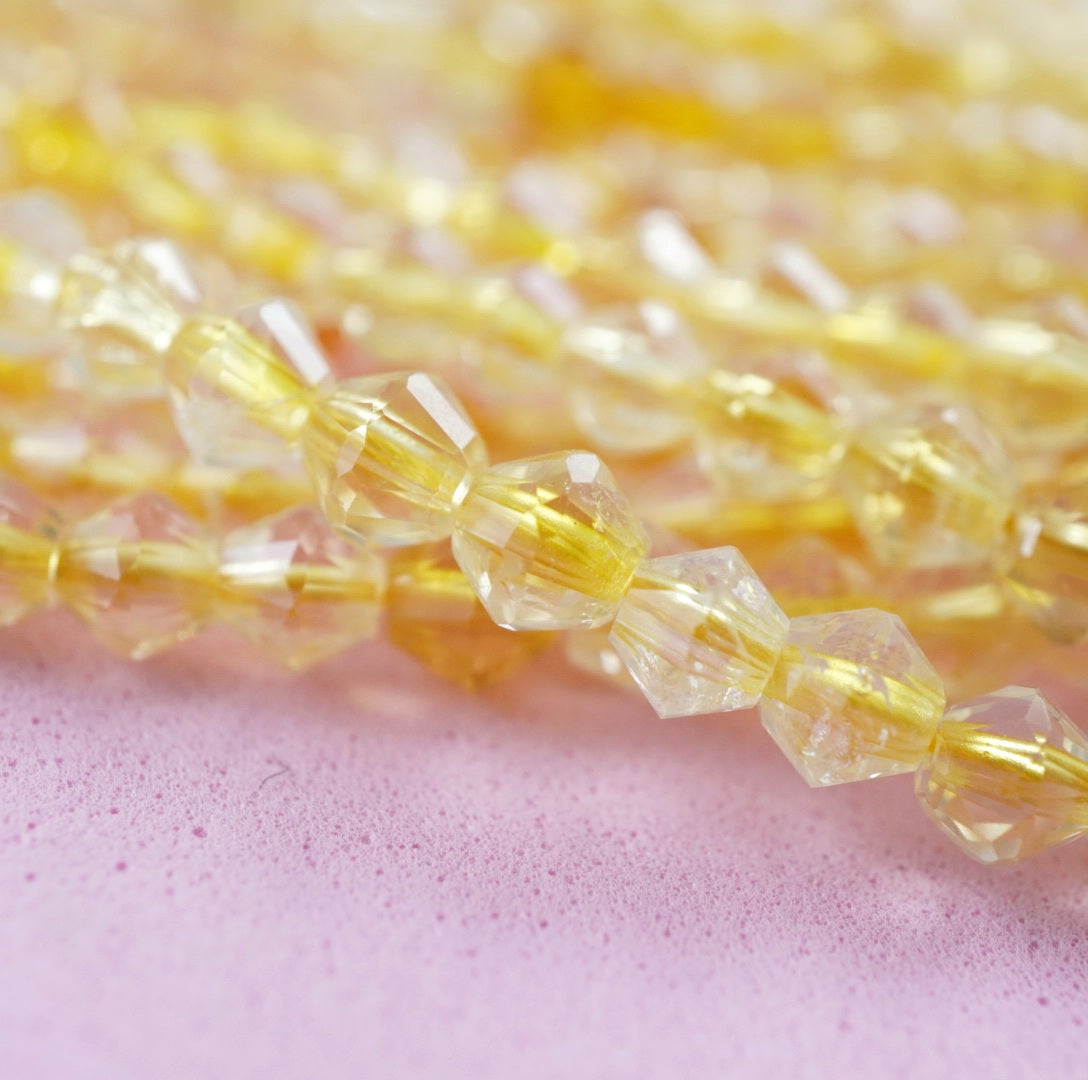 Citrine (Bicone)(Micro)(Faceted)(4mm)(15.5"Strand)