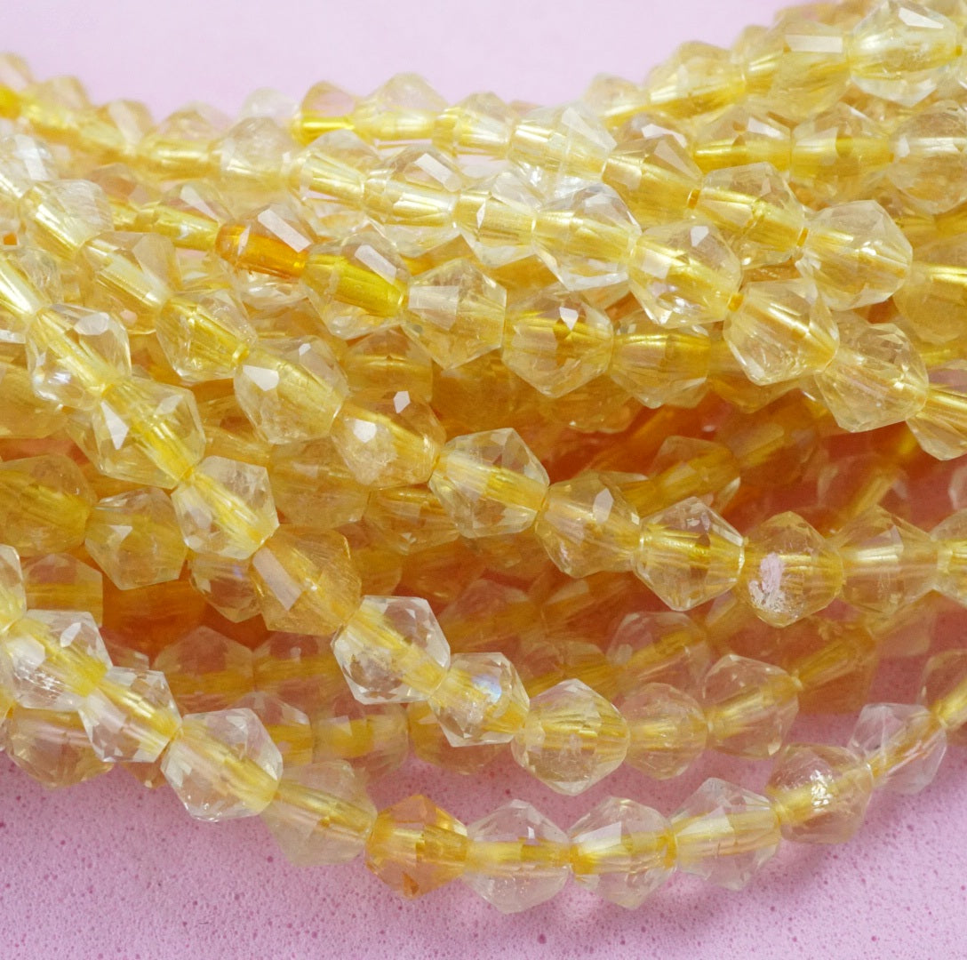 Citrine (Bicone)(Micro)(Faceted)(4mm)(15.5"Strand)