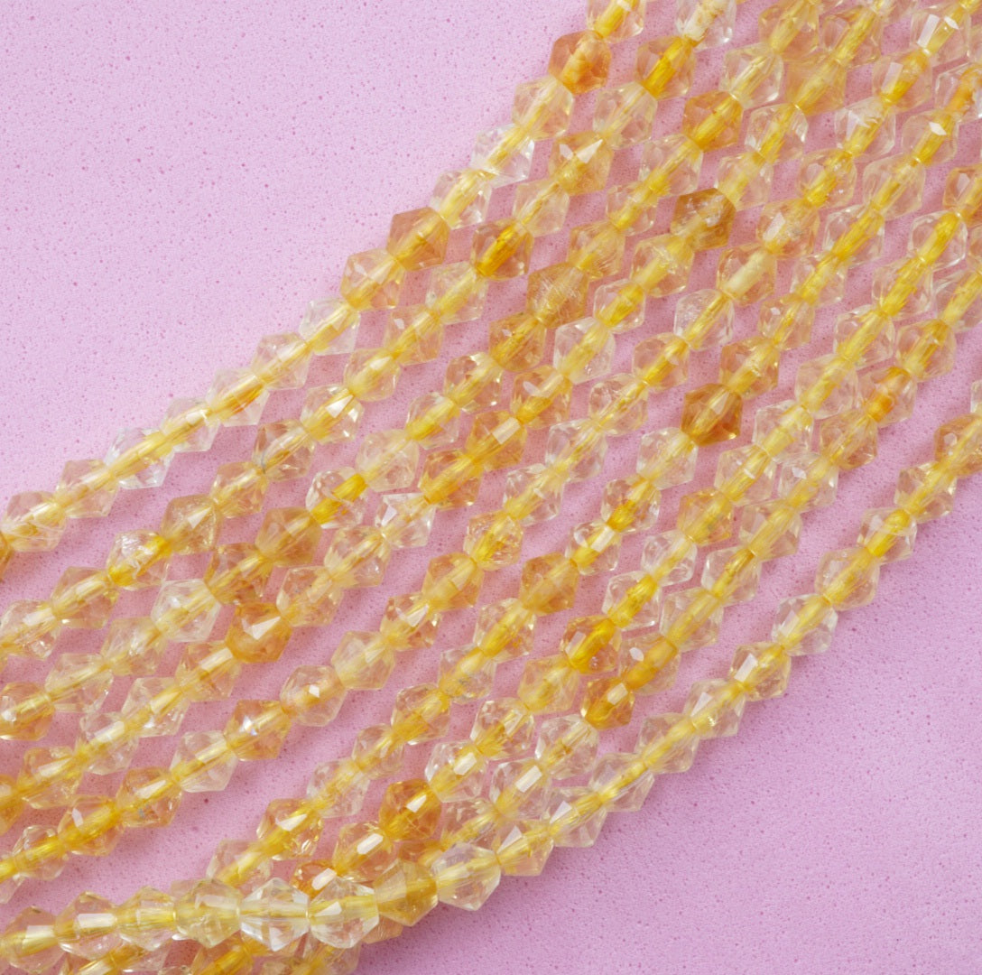 Citrine (Bicone)(Micro)(Faceted)(4mm)(15.5"Strand)