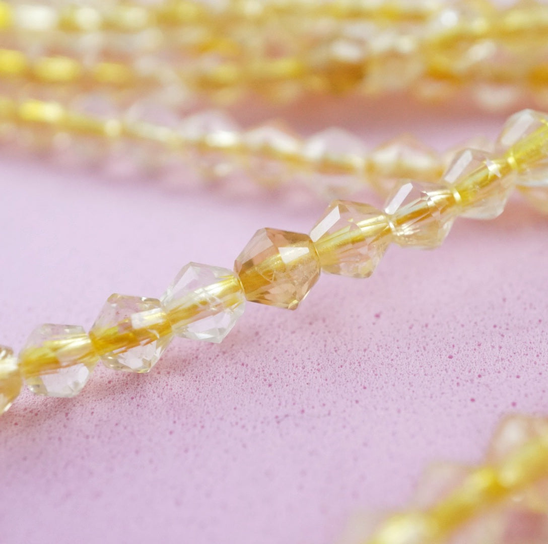 Citrine (Bicone)(Micro)(Faceted)(4mm)(15.5"Strand)