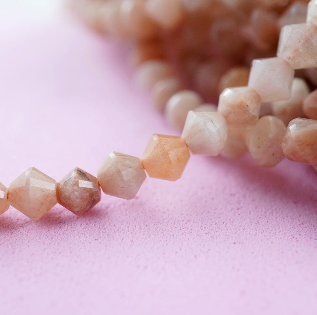 Peach Moonstone (Bicone)(Micro)(Faceted)(4mm)(15.5"Strand)