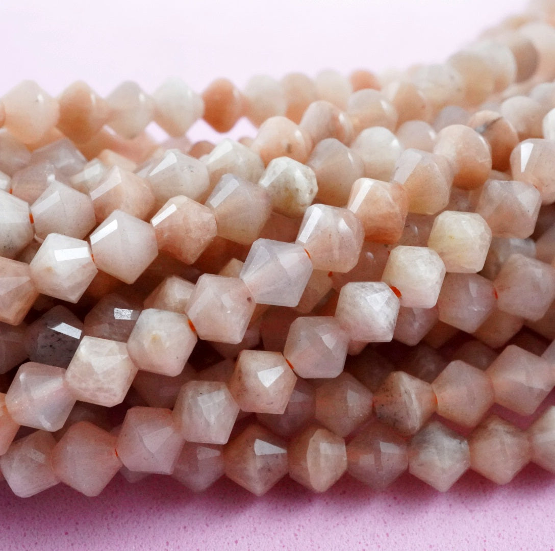 Peach Moonstone (Bicone)(Micro)(Faceted)(4mm)(15.5"Strand)