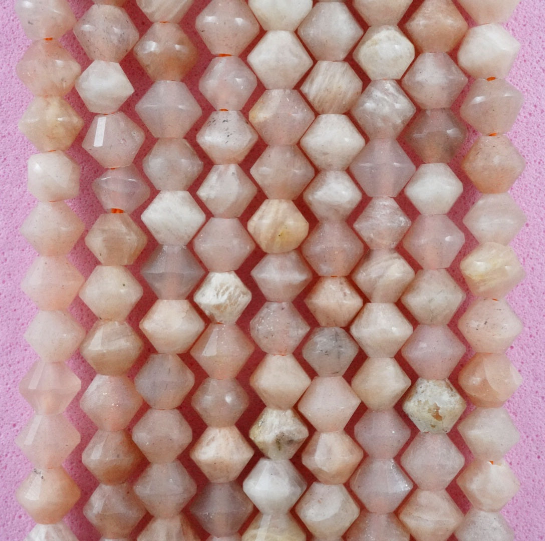 Peach Moonstone (Bicone)(Micro)(Faceted)(4mm)(15.5"Strand)