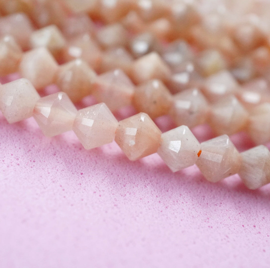 Peach Moonstone (Bicone)(Micro)(Faceted)(4mm)(15.5"Strand)