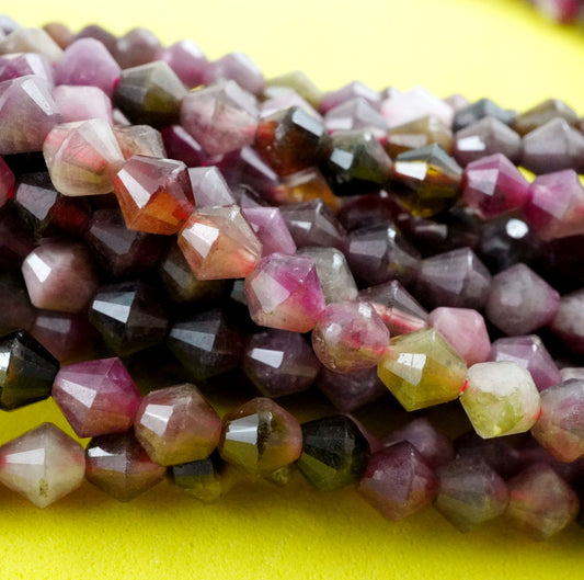 Watermelon Tourmaline (Bicone)(Micro)(Faceted)(4mm)(15.5"Strand)