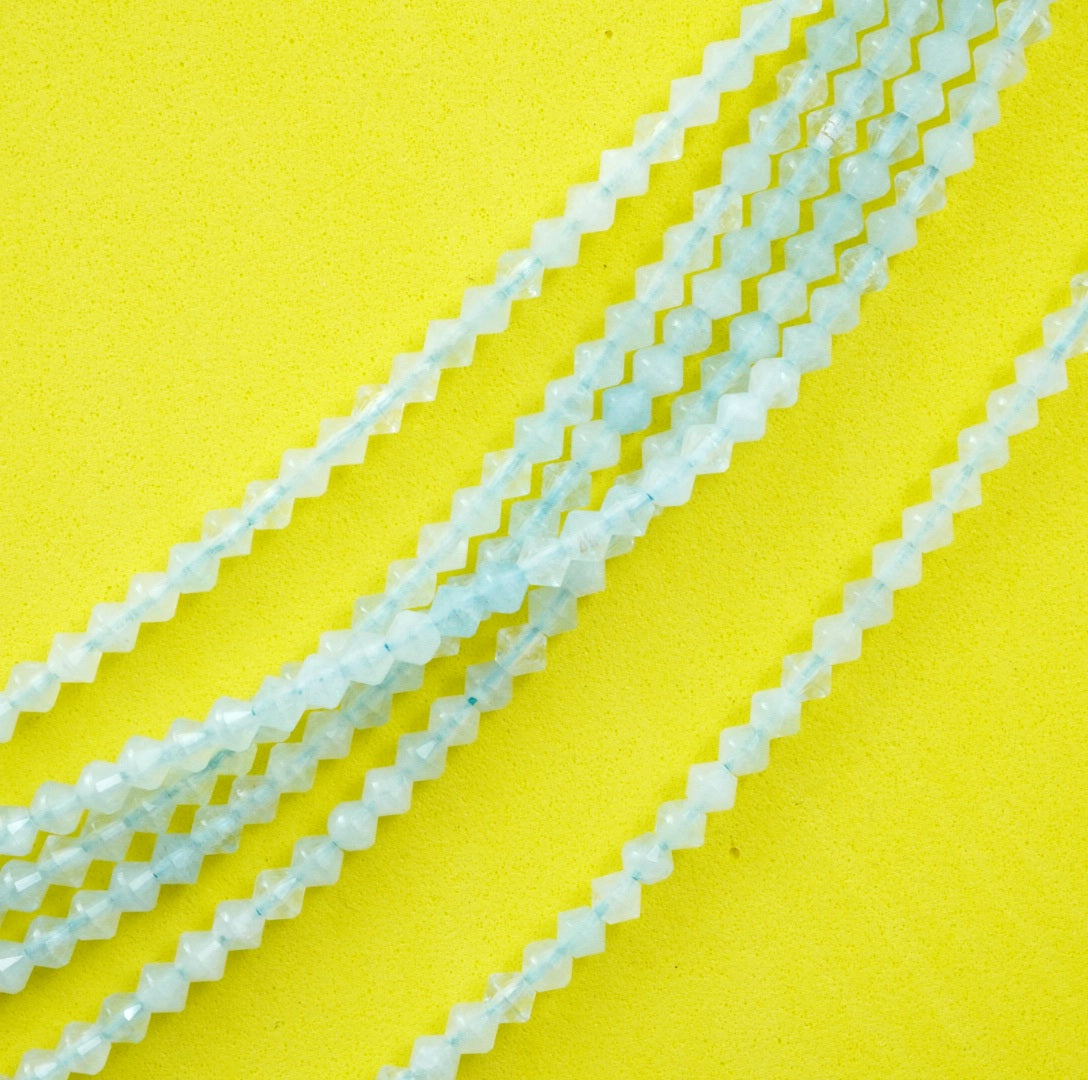 Aquamarine (Bicone)(Micro)(Faceted)(4mm)(15.5"Strand)