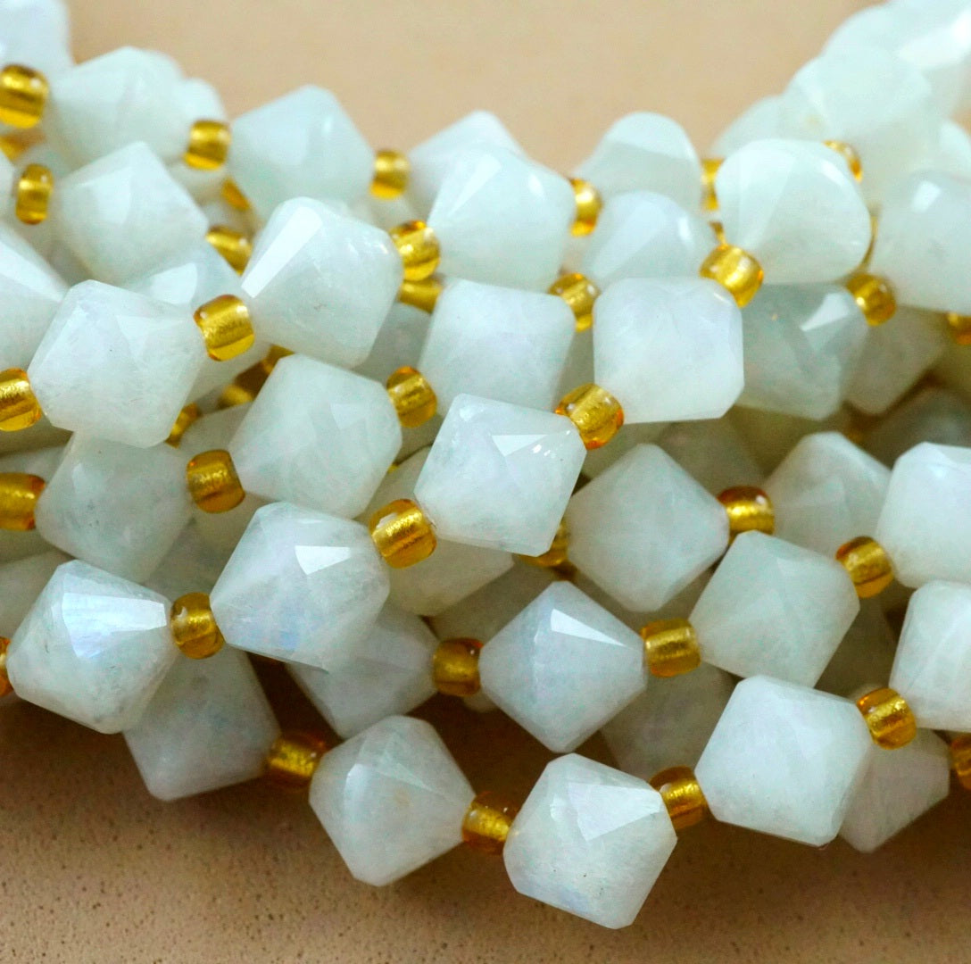 Rainbow Moonstone (Bicone)(Faceted)(8mm)(16"Strand)