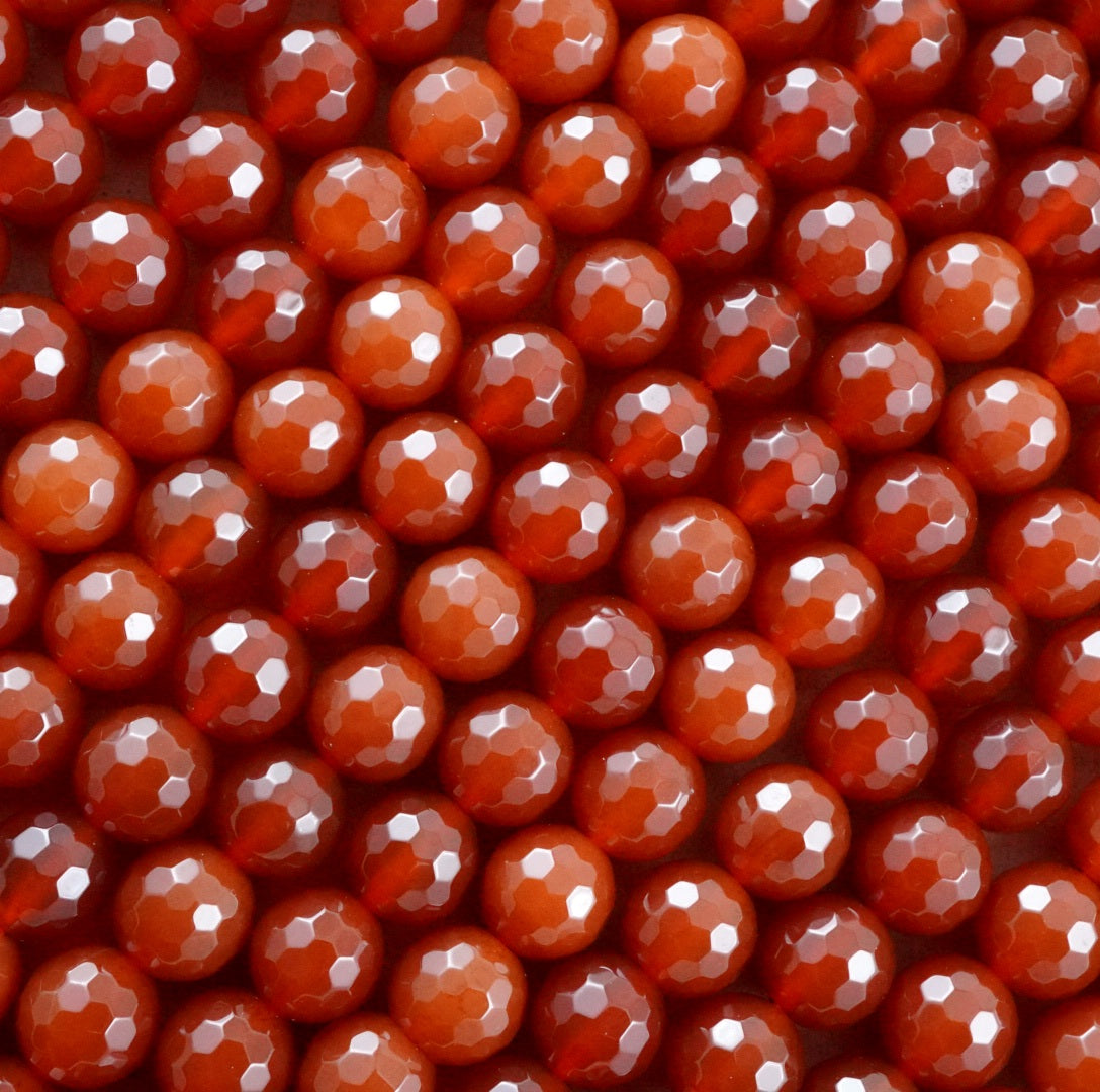 Carnelian (Round)(Faceted)(4mm)(6mm)(8mm)(10mm)(16"Strand)