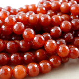 Carnelian (Round)(Faceted)(4mm)(6mm)(8mm)(10mm)(16"Strand)