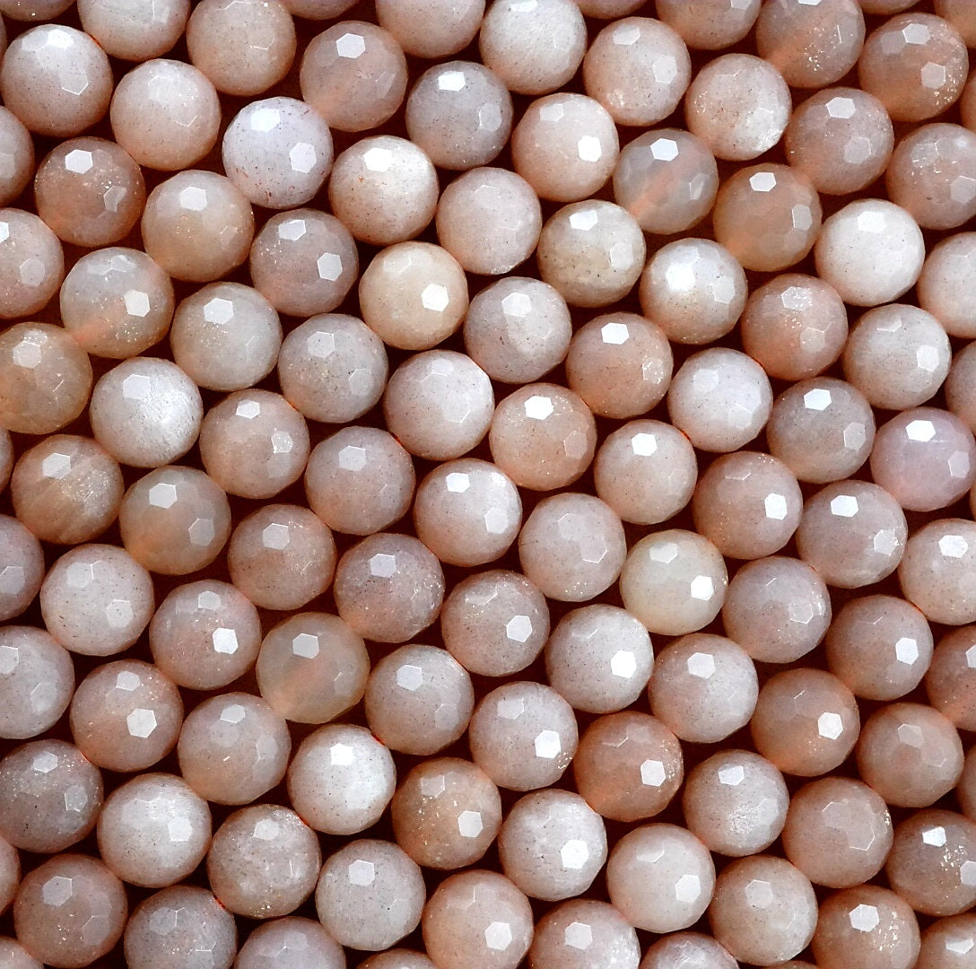 Peach Moonstone (Round)(Faceted)(6mm)(8mm)(16"Strand)