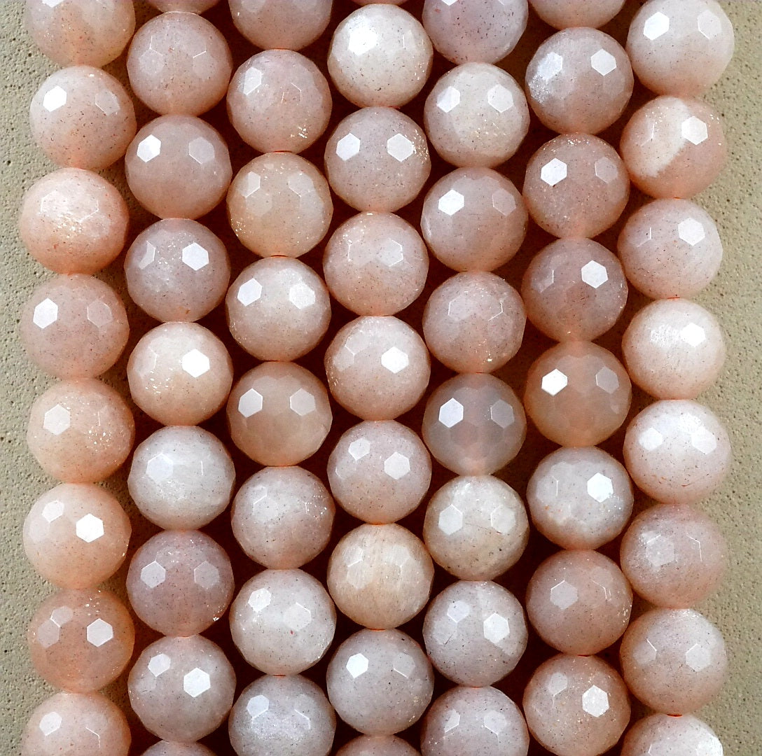 Peach Moonstone (Round)(Faceted)(6mm)(8mm)(16"Strand)