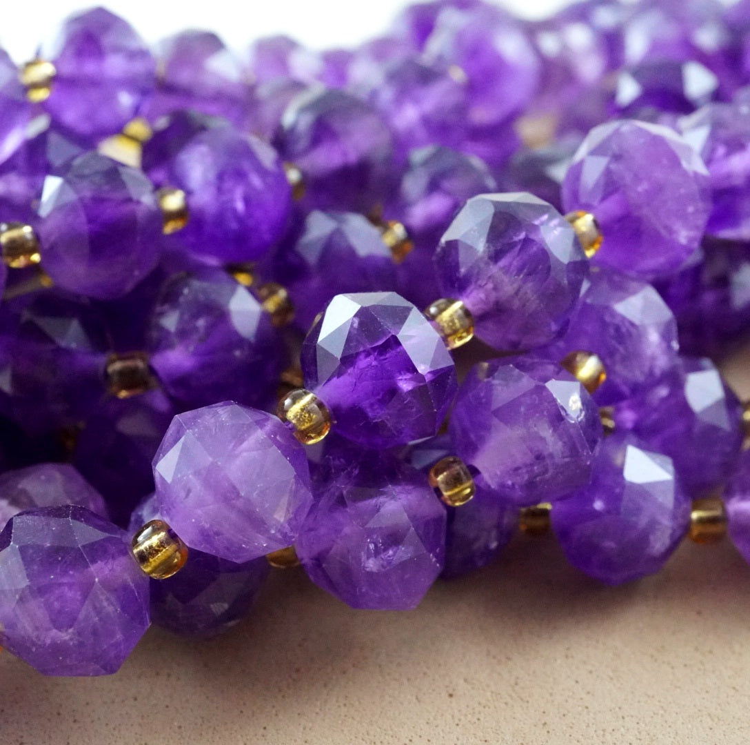 Amethyst (Rondelle)(Triangle-Faceted)(10x8mm)(15.5"Strand)