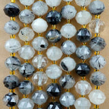 Black Tourmalated Quartz (Rondelle)(Triangle-Faceted)(10x8mm)(15.5"Strand)