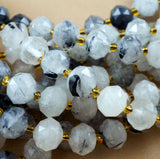 Black Tourmalated Quartz (Rondelle)(Triangle-Faceted)(10x8mm)(15.5"Strand)