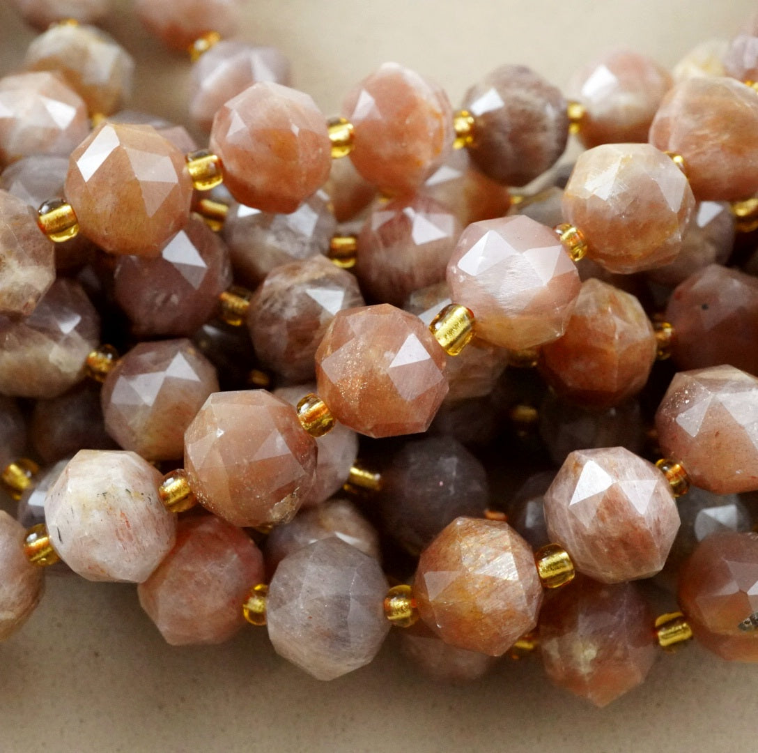 Peach Moonstone (Rondelle)(Triangle-Faceted)(10x8mm)(15.5"Strand)