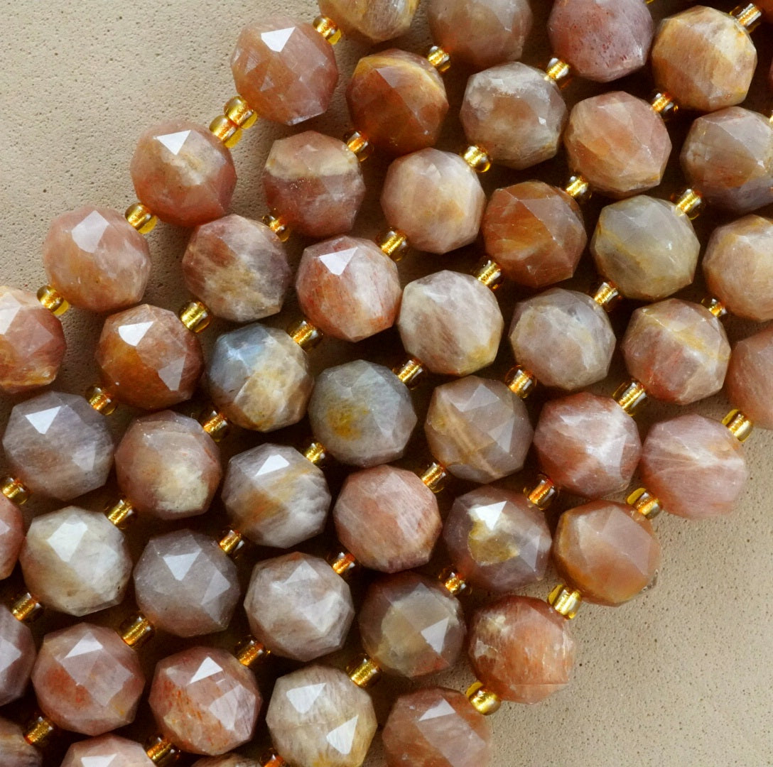 Peach Moonstone (Rondelle)(Triangle-Faceted)(10x8mm)(15.5"Strand)