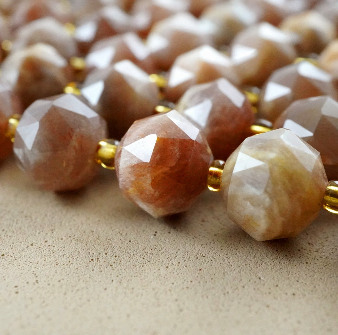 Peach Moonstone (Rondelle)(Triangle-Faceted)(10x8mm)(15.5"Strand)