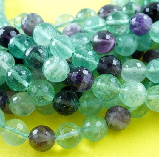 Rainbow Fluorite (Round)(Faceted)(4mm)(6mm)(8mm)(10mm)(16"Strand)