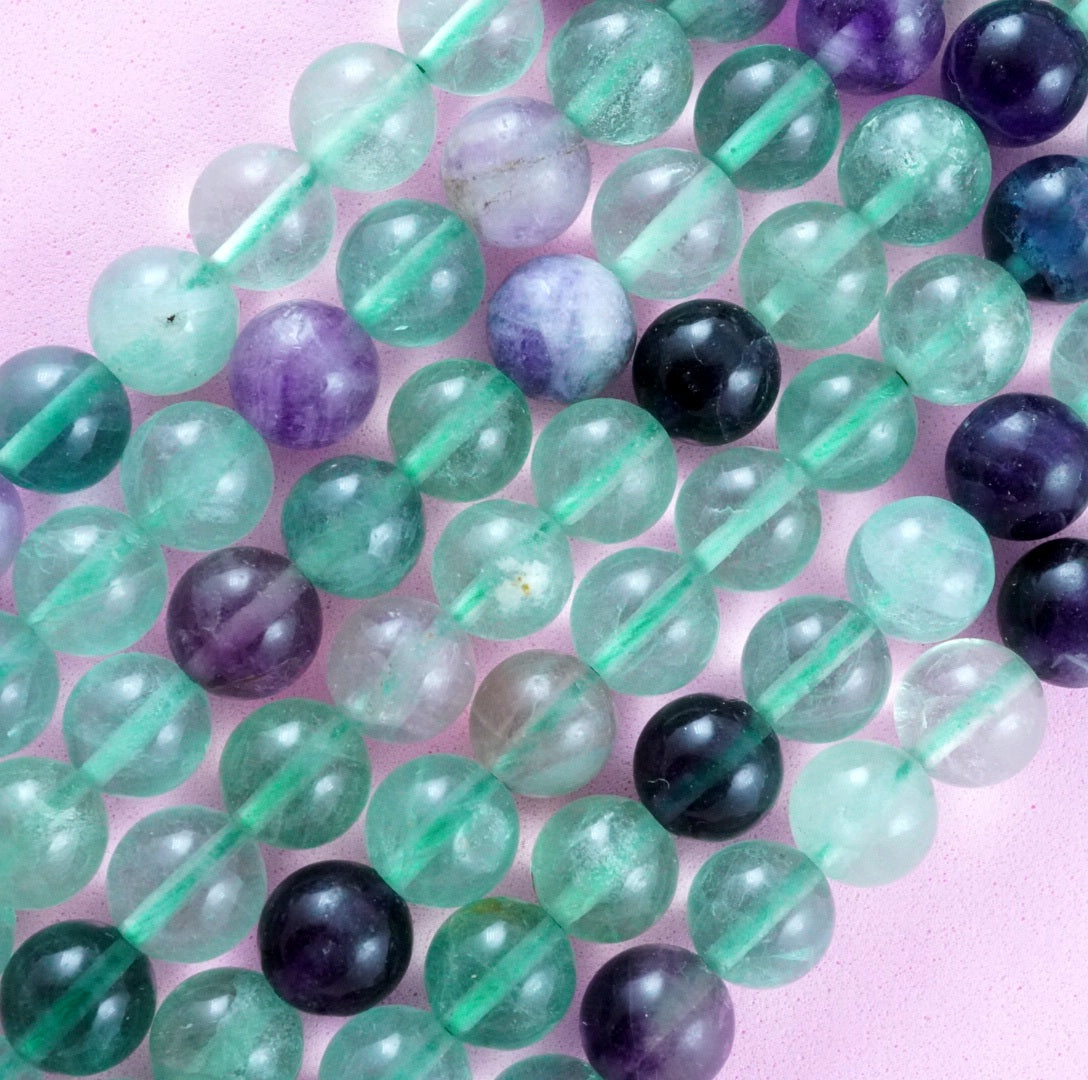 Rainbow Fluorite (Round)(Smooth)(4mm)(6mm)(8mm)(10mm)(12mm)(16"Strand)