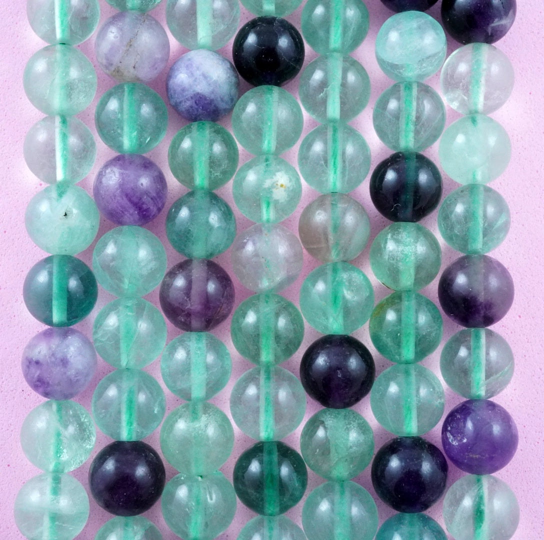 Rainbow Fluorite (Round)(Smooth)(4mm)(6mm)(8mm)(10mm)(12mm)(16"Strand)