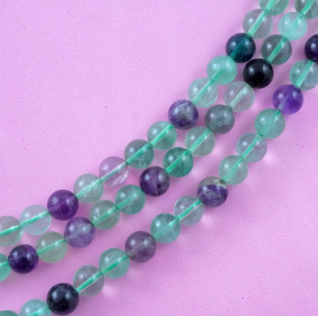 Rainbow Fluorite (Round)(Smooth)(4mm)(6mm)(8mm)(10mm)(12mm)(16"Strand)