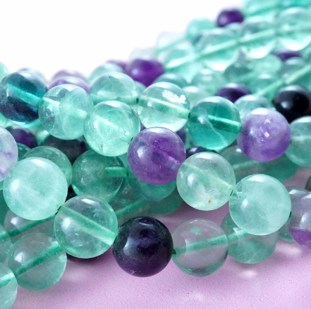 Rainbow Fluorite (Round)(Smooth)(4mm)(6mm)(8mm)(10mm)(12mm)(16"Strand)